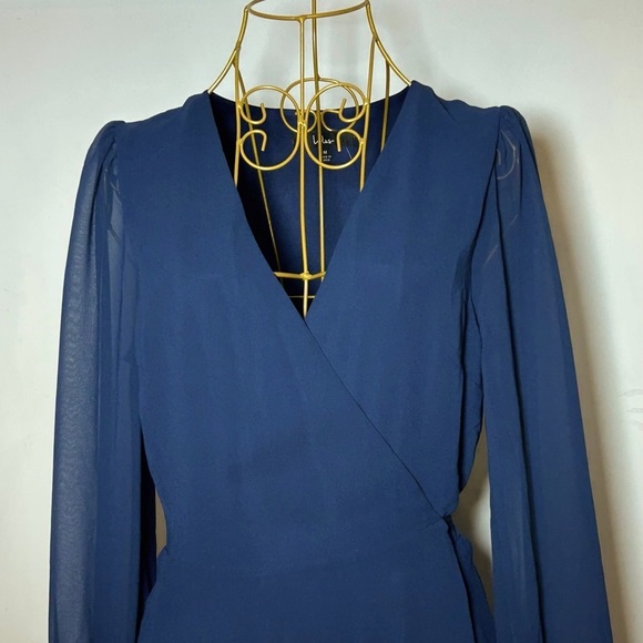 NWT Lulus My Whole Heart Dark Navy Blue Long Sleeve Wrap Dress w/ Button Cuffs M - Picture 8 of 16